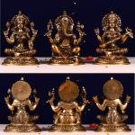 Antique Brass Ganesha Lakshmi Saraswati Set | Traditional 8" Divine Trio | Handcrafted Pure Brass Heritage Murti | Vintage Decor | Jaipurio