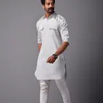 Ice Blue Short Hunting Style Kurta-Pajama Set - Stylish Traditional Menswear