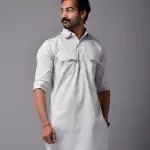 Ice Blue Short Hunting Style Kurta-Pajama Set - Stylish Traditional Menswear