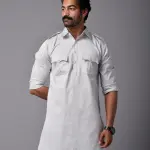 Ice Blue Short Hunting Style Kurta-Pajama Set - Stylish Traditional Menswear