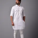 White Short Hunting Style Kurta-Pajama Set - Stylish Traditional Menswear