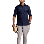 Men's Rajputana Hunting Styled Navy Blue Shirt | Noble Outdoor Wear