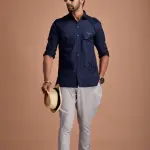 Men's Rajputana Hunting Styled Navy Blue Shirt | Noble Outdoor Wear