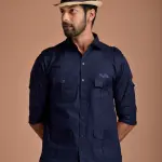 Men's Rajputana Hunting Styled Navy Blue Shirt | Noble Outdoor Wear