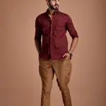 Men's Rajputana Hunting Styled Maroon Shirt | Royal Outdoor Wear