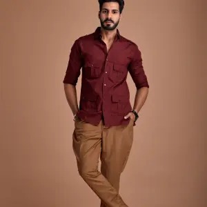 Men's Rajputana Hunting Styled Maroon Shirt | Royal Outdoor Wear