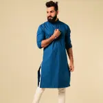 Solid Teal Blue Color Kurta Pajama Set for Men | Stylish Ethnic Wear