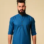 Solid Teal Blue Color Kurta Pajama Set for Men | Stylish Ethnic Wear