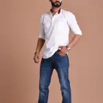 Red Hunting Style Short Kurta | Pure Cotton Premium Ethnic Wear | Classic Men's Formal & Casual Half Kurta | Timeless Design