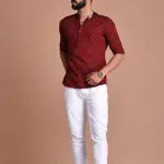 Red Hunting Style Short Kurta | Pure Cotton Premium Ethnic Wear | Classic Men's Formal & Casual Half Kurta | Timeless Design