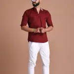 Red Hunting Style Short Kurta | Pure Cotton Premium Ethnic Wear | Classic Men's Formal & Casual Half Kurta | Timeless Design