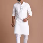 White Short Collared Hunting Style Kurta for Men | Outdoor Adventure Wear