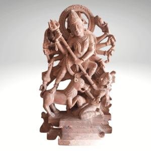 15" Hand Carved Pink Stone Maa Durga Murti | Jaipurio