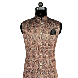 Mewar Majesty Nehru Jacket Zardozi Zenith Palace Drapes Lotus Print | Jaipurio