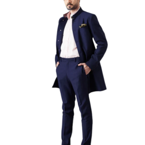 Blue Suiting Long Bandhgala Suit (S-XL) | Premium Formal Wear | Luxury Extended Length Collection by Jaipurio