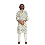 Antique White Sanganeri Elephant Print Kurta Pyjama Set | Traditional Block Print Design | Premium Cotton Ethnic Wear | Handcrafted Elegance