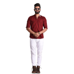 Red Hunting Style Short Kurta | Pure Cotton Premium Ethnic Wear | Classic Men's Formal & Casual Half Kurta | Timeless Design