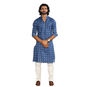 Sanganeri Block Print Navy Blue Kurta Pyjama Set - Premium Men's Ethnic | Jaipurio