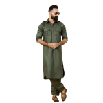 Classy Olive Green Pathani Kurta-Salwar Set - Stylish Traditional Menswear