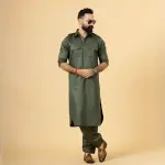 Classy Olive Green Pathani Kurta Salwar Set - Stylish Traditional Menswear | Jaipurio