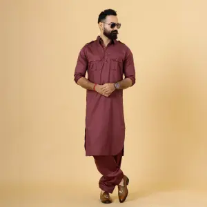 Classy Maroon Pathani Kurta-Salwar Set | Premium Cotton Traditional Ethnic Wear | Luxury Men's Formal & Festive Ensemble | Timeless Design