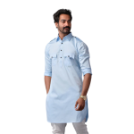Sky Blue Short Hunting Style Kurta-Pajama Set - Trendy Traditional Menswear