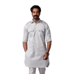 Ice Blue Short Hunting Style Kurta-Pajama Set - Stylish Traditional Menswear