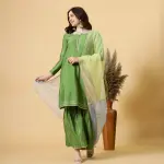 Stylish Green Kurti-Sharara Set with Multicolor Organza Dupatta | Premium Cotton Blend | Traditional Ethnic Wear | Festival Collection | Size XS-XXL | Jaipurio