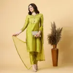 Lawn Green Kurti-Palazzo Set with Sequin Dupatta | Premium Cotton Blend | Traditional Indian Ethnic Wear | Festive Collection | Size XS-XXL | Jaipurio