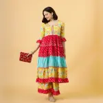 Stylish Multicolor Sanganeri Frock Kurti-Palazzo Set | Traditional Hand Block Print | Premium Cotton | Ethnic Fashion | Size XS-XXL | Jaipurio