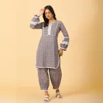 Classy Tawny Brown Sanganeri Printed Co-Ord Set with White Lace Work | Traditional Block Print | Premium Cotton | Designer Collection | Size XS-XXL | Jaipurio