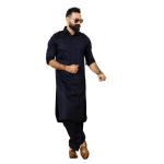 Classy Navy Blue Pathani Kurta-Salwar Set - Elegant Traditional Menswear