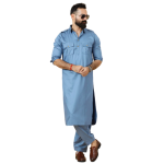 Classy Slate Grey Pathani Kurta-Salwar Set | Premium Cotton Traditional Ethnic Wear | Luxury Men's Formal & Festive Ensemble | Timeless Design