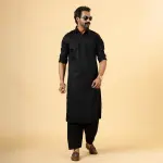 Classy Black Pathani Kurta-Salwar Set | Premium Cotton Traditional Ethnic Wear | Luxury Men's Formal & Festive Ensemble | Timeless Design