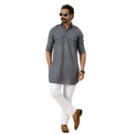 Dark Grey Hunting Style Kurta-Pajama Set | Premium Cotton Traditional Ethnic Wear | Classic Men's Formal & Festive Ensemble | Timeless Design