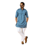 Slate Grey Hunting Style Kurta-Pajama Set - Sophisticated Traditional Menswear
