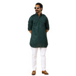 Dark Green Hunting Style Kurta-Pajama Set | Premium Cotton Traditional Ethnic Wear | Classic Men's Formal & Festive Ensemble | Timeless Design