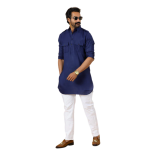 Navy Blue Cotton Hunting Style Kurta-Pajama Set - Elegant Traditional Menswear