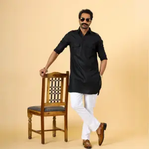 Black Hunting Style Kurta-Pajama Set | Premium Cotton Traditional Ethnic Wear | Classic Men's Formal & Festive Ensemble | Timeless Design