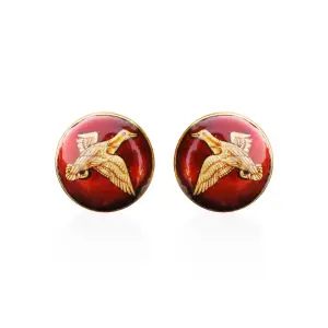 Red Mallard Brass Cufflinks - Moorish-Inspired Design | Intricate Enamelling & Miniature Painting | Jaipurio