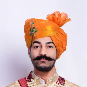 Kesariya Doriya Groom's Safa | Premium Handcrafted Traditional Wedding Turban, Auspicious Saffron Color | Luxury Rajasthani Headgear | Ceremonial Choice