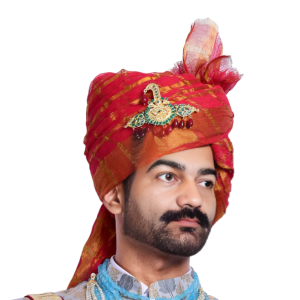 Groom's Red Doriya Safa - Traditional Wedding Turban | Authentic Rajasthani Pagdi