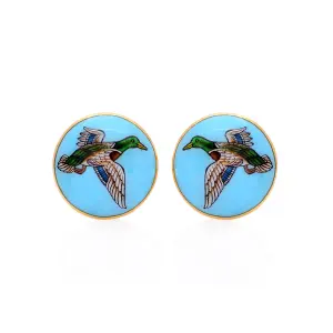 Turquoise Mallard Brass Cufflinks - Moorish-Inspired Design | Intricate Enamelling & Miniature Painting | Jaipurio