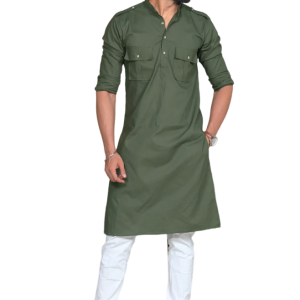 Moss Green Short Collared Hunting Style Kurta Pajama Set for Men - Royal | Jaipurio