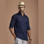 Men's Rajputana Hunting Styled Navy Blue Shirt | Noble Outdoor Wear