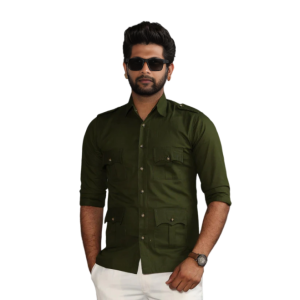 Battle Green Turkish Linen Hunting Shirt Mens - Premium Military Style Menswear | Jaipurio