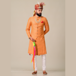 Handmade Royal Orange Brocade Silk Achkan | Elegant Ethnic Wear | Jaipurio