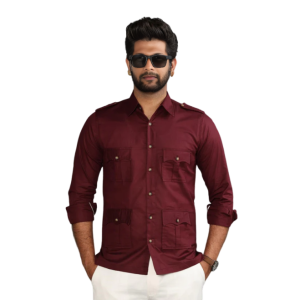 Maroon Turkish Linen Hunting Shirt Mens - Premium Elegant Menswear | Jaipurio