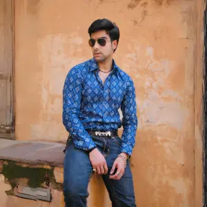 Sanganeri Printed Navy Blue Cotton Shirt | Traditional Block Print, Premium Quality | Handcrafted Rajasthani Design | S to XXL | Shop Now