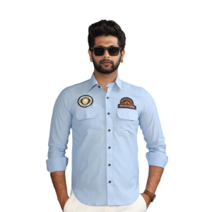Sky Blue Patchwork Cotton Shirt Mens - Premium Artisan Creativity Style | Jaipurio